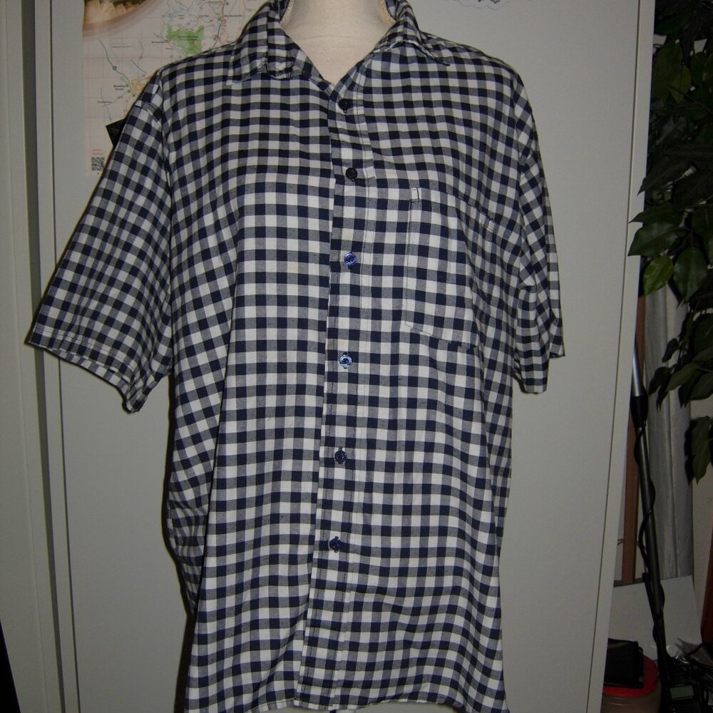 Silver Needle Navy Blue Checked Short Sleeve Button Up Top XL